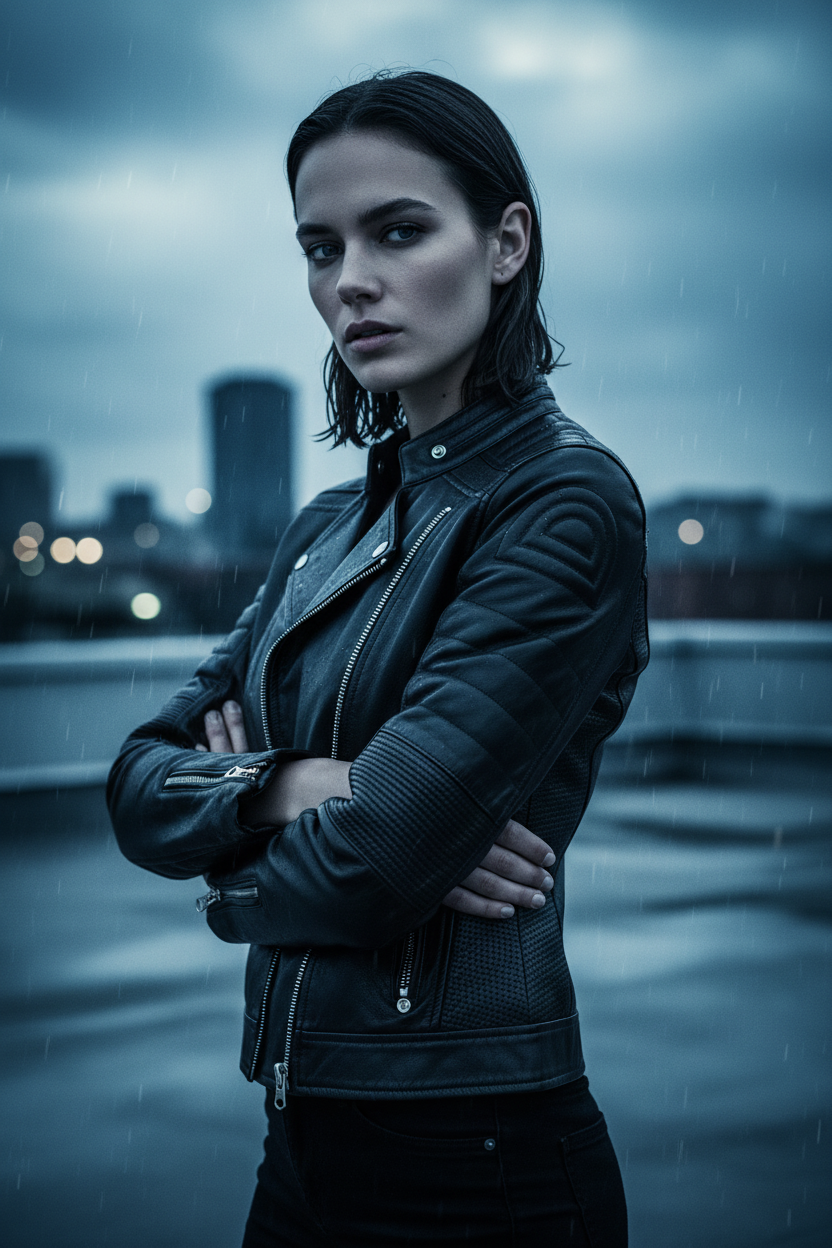 Black Moto Jacket Rooftop