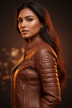 Brown Moto Jacket Close-Up