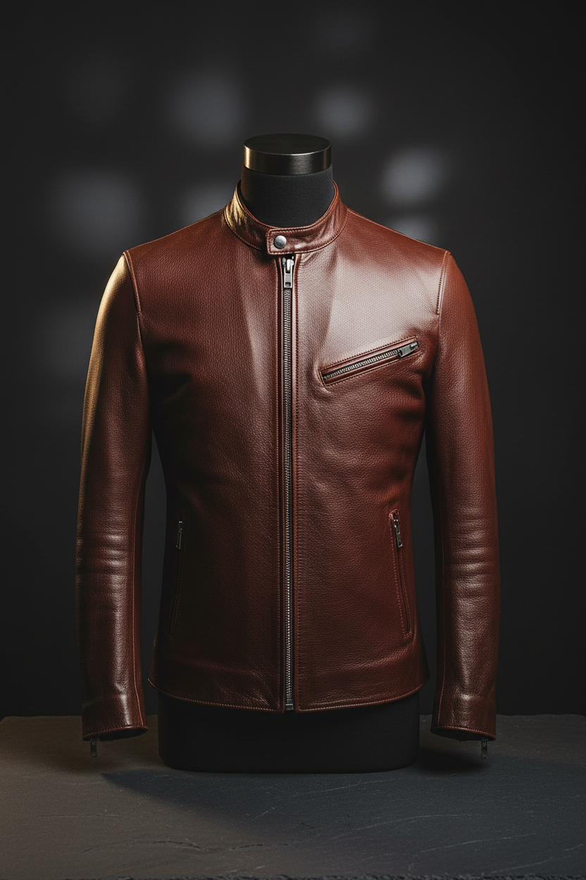 Zunera Premium Full-Grain Leather Jacket in Cognac Brown