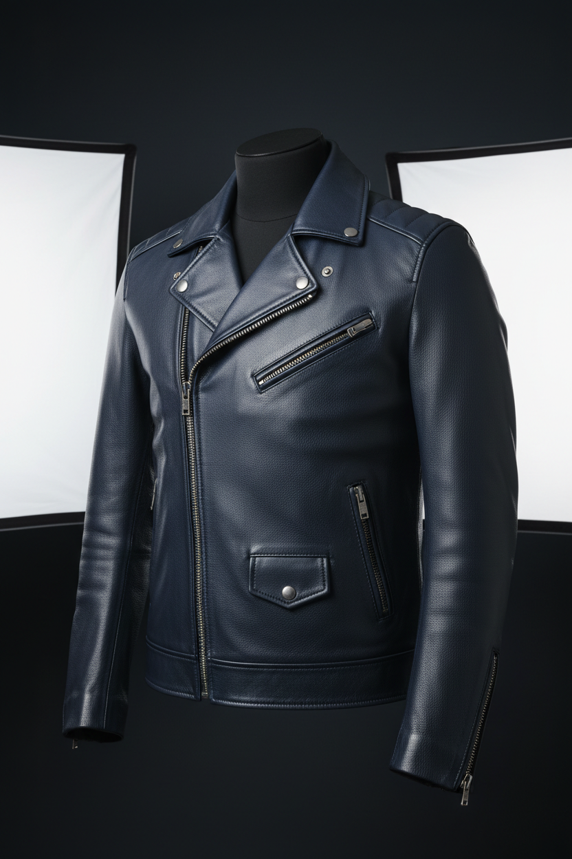Zunera Classic Leather Jacket - Navy