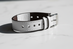 White rally perforated leather watch strap — 8K cinematic
