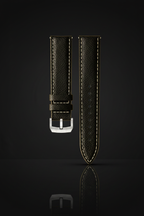 Black Saffiano leather watch strap — cinematic studio