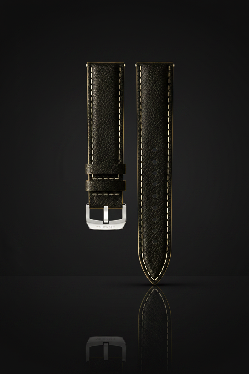 Black Saffiano leather watch strap — cinematic studio