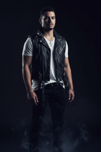 Men's black leather buckle biker vest – full body