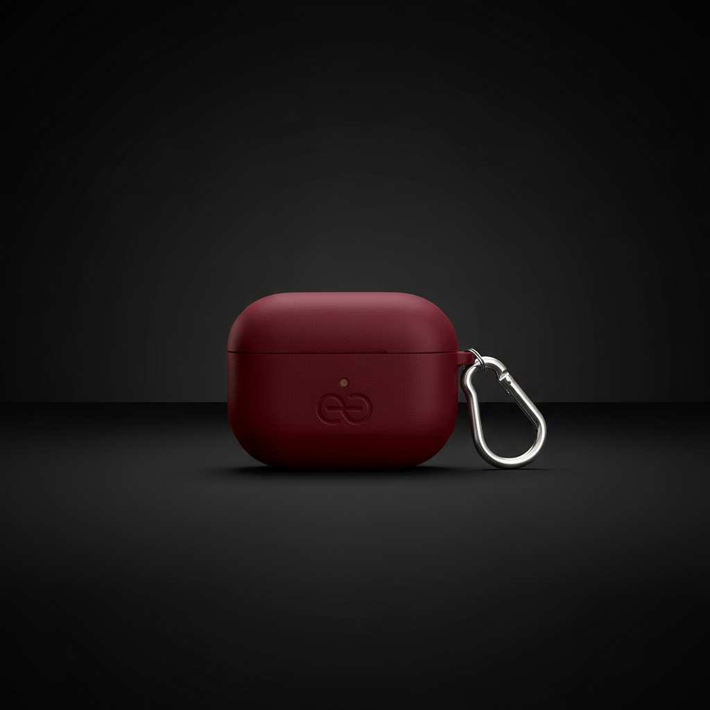 Burgundy AirPods Pro case — front closed studio shot