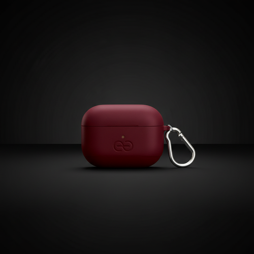 Burgundy AirPods Pro case — front closed studio shot