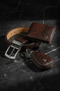 Crocodile leather texture close-up flat lay