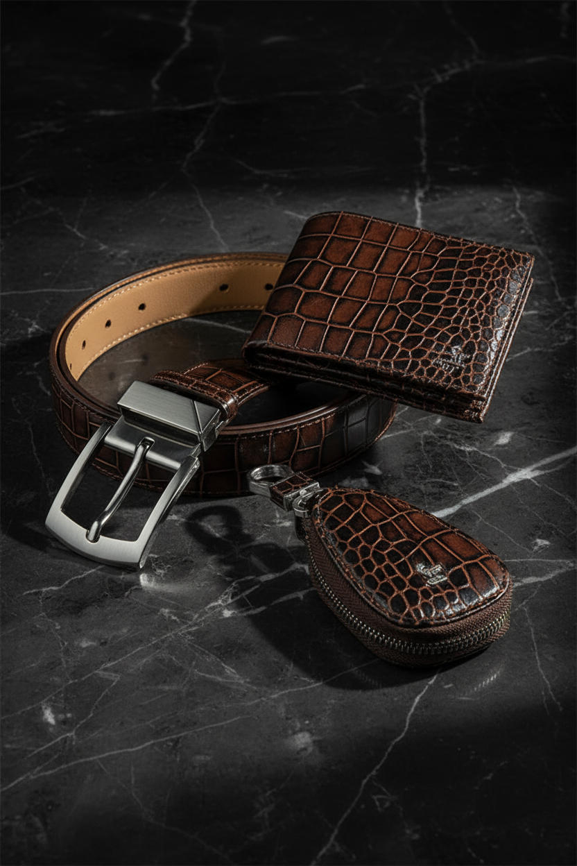 Crocodile leather texture close-up flat lay
