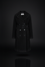 Black leather parka — front cinematic studio shot