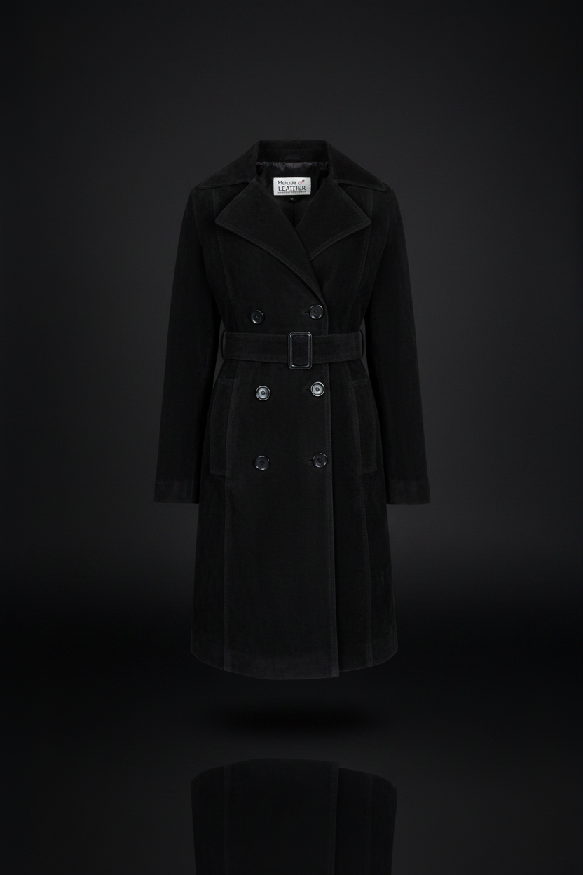 Black leather parka — front cinematic studio shot