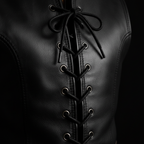 Black leather medieval lace-up vest – lace and eyelet close-up