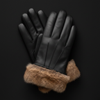 Black leather gloves with fur trim - front view