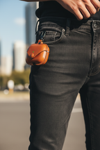 Leather AirPods case - male model lifestyle