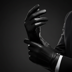 Men's black leather gloves - side profile