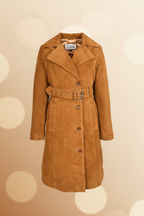 Golden brown leather parka — front cinematic studio shot