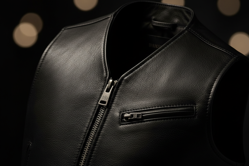 Premium Leather Vest - Close Up Detail