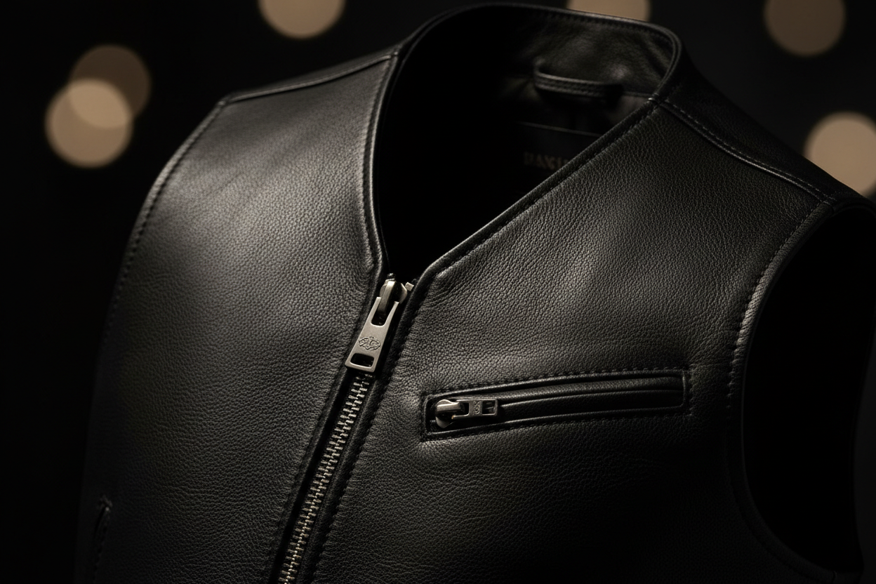 Premium Leather Vest - Close Up Detail