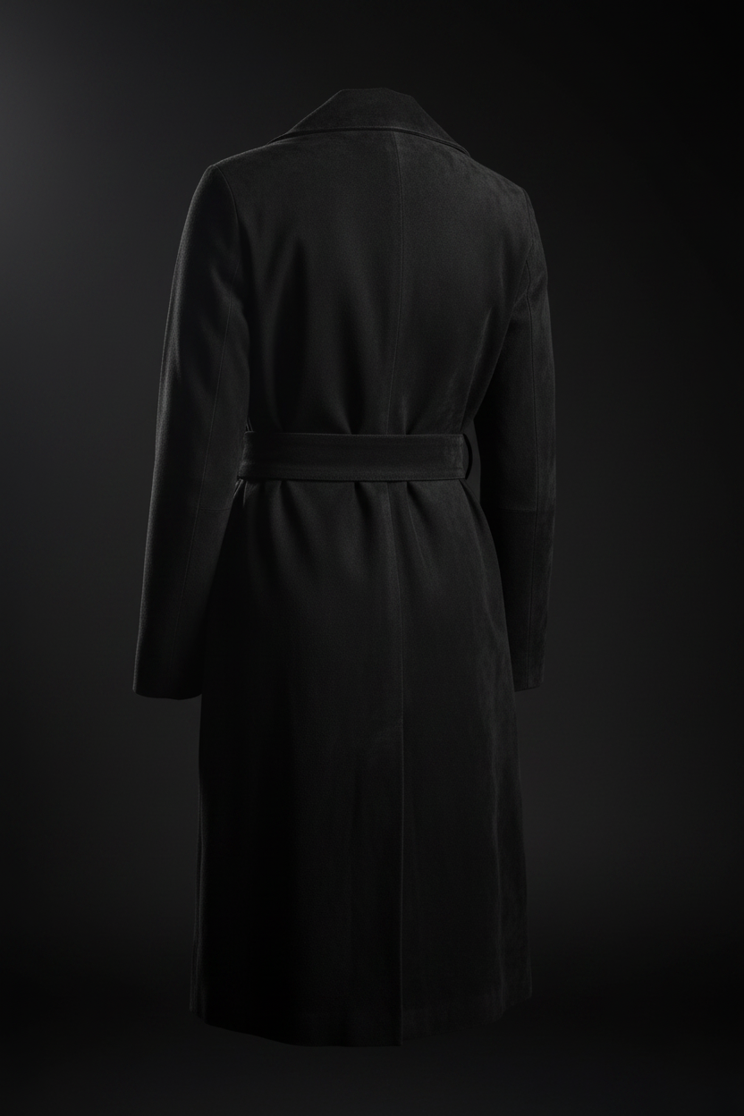 Black leather parka — back view cinematic