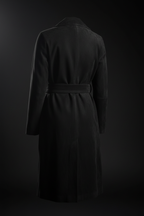 Black leather parka — back view cinematic