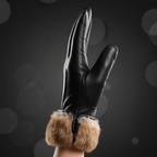 Black leather gloves with fur trim - side profile