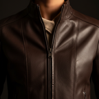 Dark Brown Leather Jacket – Neckline Detail Close-Up