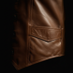 Men's brown leather western vest – chest pocket and hem close-up