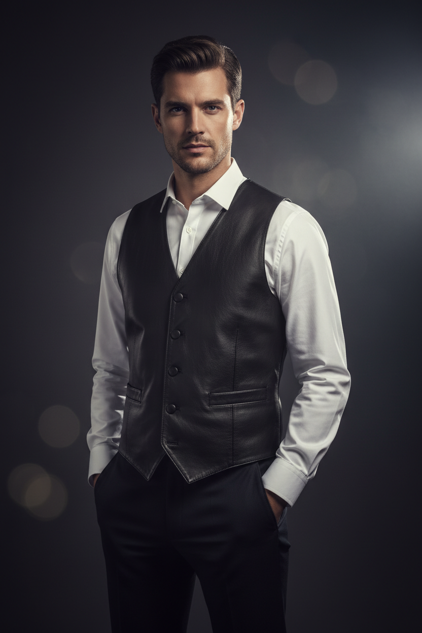 Premium Leather Vest - Model Shot
