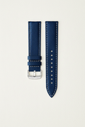 Navy blue Saffiano leather watch strap — cinematic studio