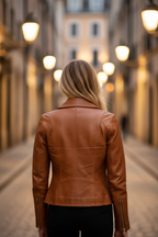 Brown Leather Biker Jacket – Back View