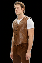 Men's brown leather western vest – side profile