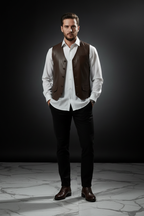 Men's brown leather vest – full body