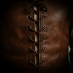Men's brown leather medieval lace-up vest – lace and eyelet close-up