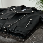 Black Leather Biker Jacket - Hardware Detail
