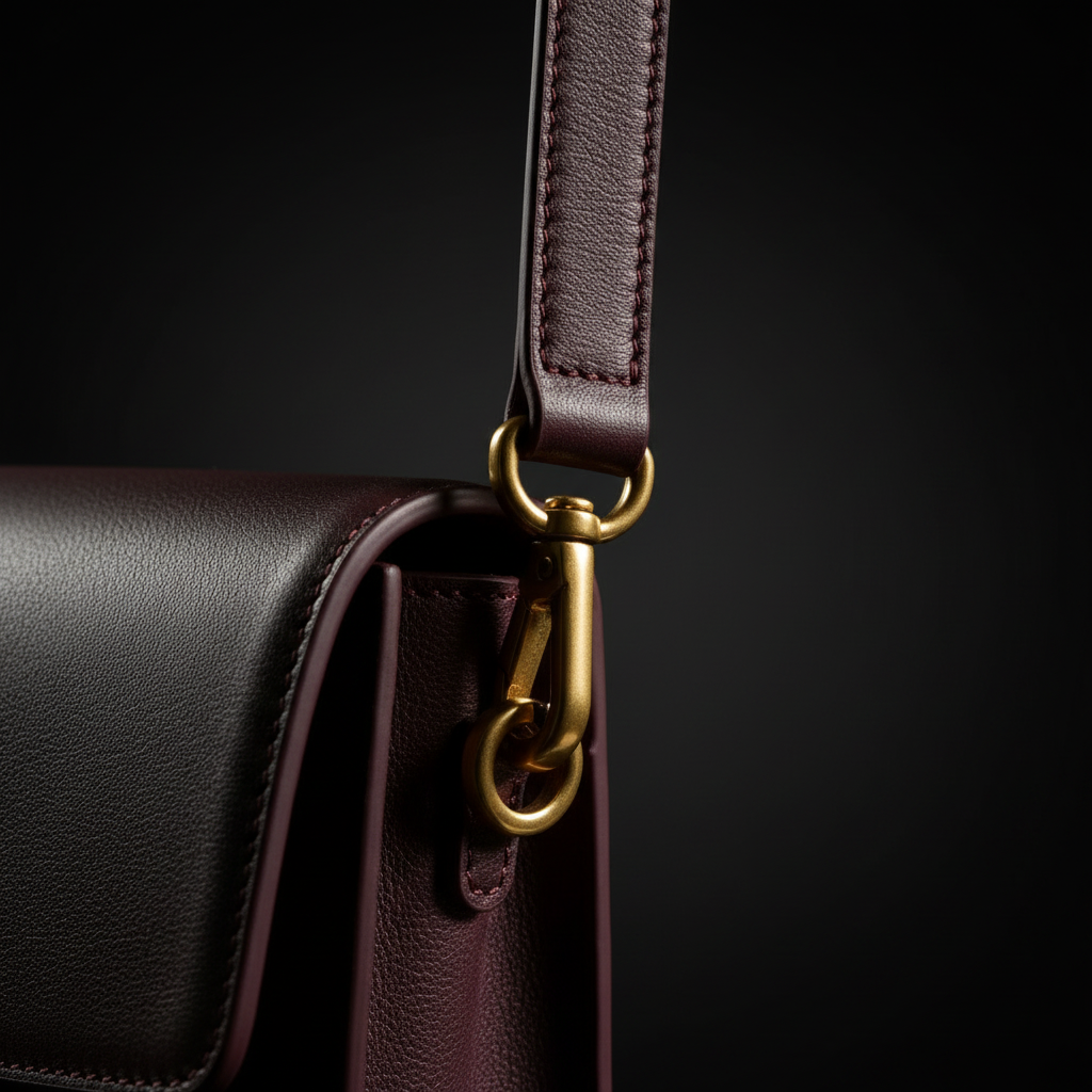 Brown leather crossbody bag - strap detail