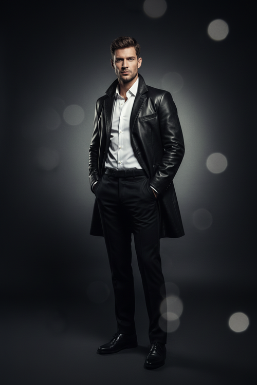 Premium Leather Blazer Coat - Model Shot