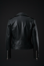 Black Leather Biker Jacket - Back View