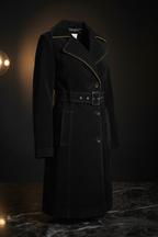 Black leather parka — three-quarter angle cinematic