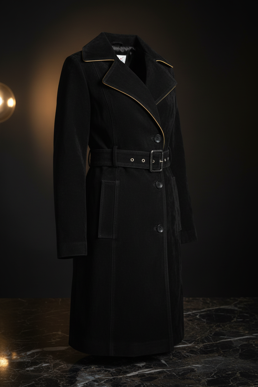 Black leather parka — three-quarter angle cinematic