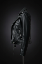 Black Leather Biker Jacket - Side Profile