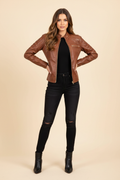 Brown Quilted Moto Jacket – Full Body Front Studio