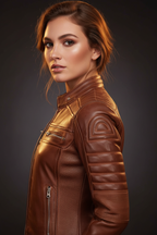 Brown Quilted Moto Jacket – Close-Up Portrait