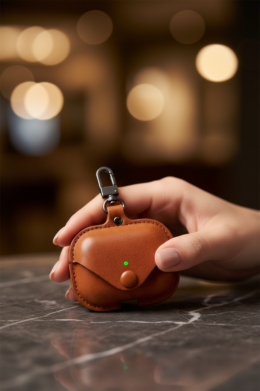 Leather AirPods case - model hand lifestyle