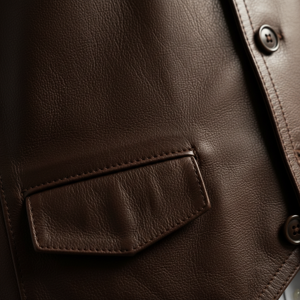 Brown leather vest – pure leather texture macro