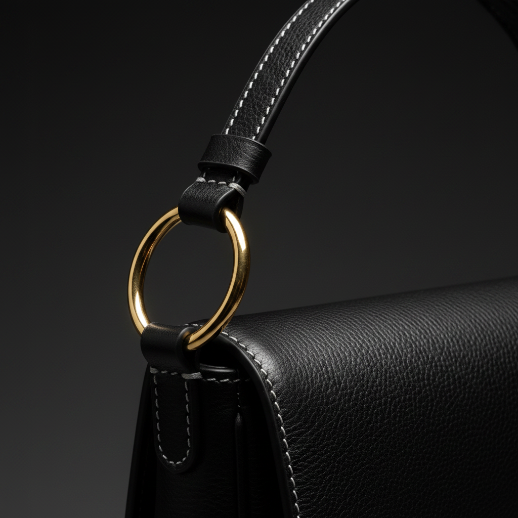 Black leather crossbody bag - strap detail