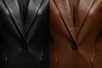 Women's leather blazer suit detail close-up
