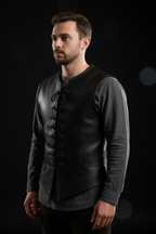 Black leather medieval lace-up vest – three-quarter angle