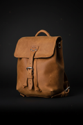 Zunera vintage leather backpack cinematic studio shot on matte black