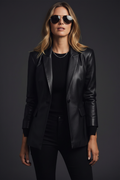 Black leather blazer front view