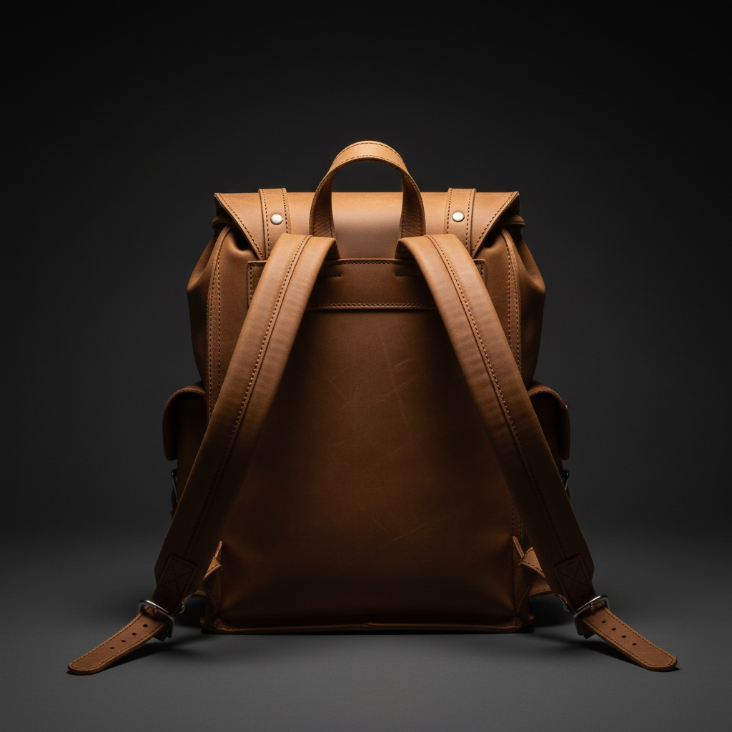 Leather backpack back view