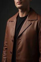 Tan brown leather coat portrait studio shot